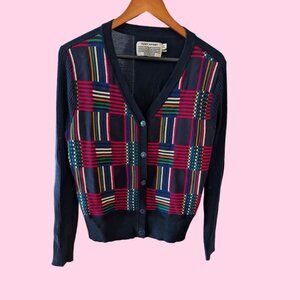 Merino Wool Multicolor Tory Burch Plaid Cardigan